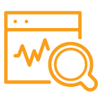 PARTNER_MORTGAGE SOLUTIONS_7_Valuations_icon_OR yellow icon with a magnifying glass held up to a graph